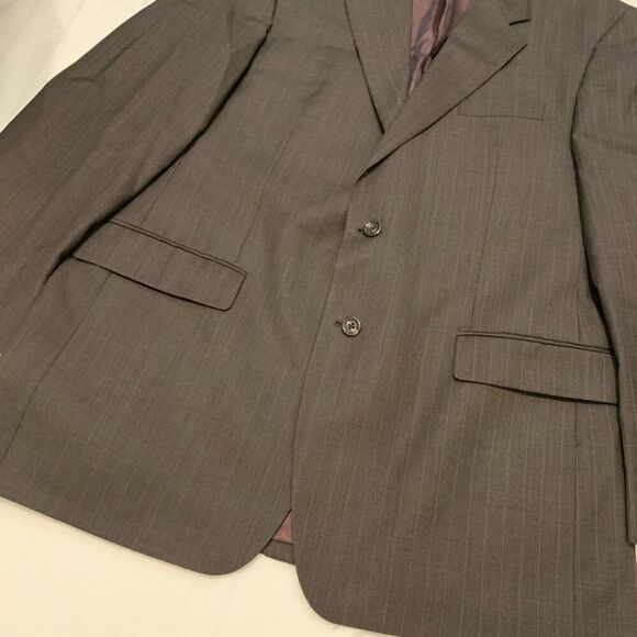 Lauren Ralph Lauren Sz 44L 100% wool stripe 2 button suit blazer jacket brown - Picture 7 of 10